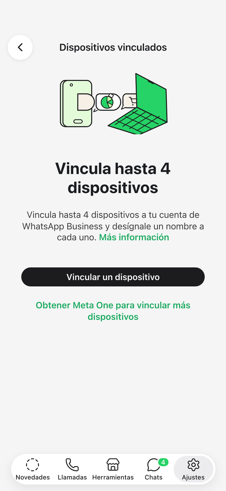 Dispositivos vinculados, con Vincular un dispositivo marcado.