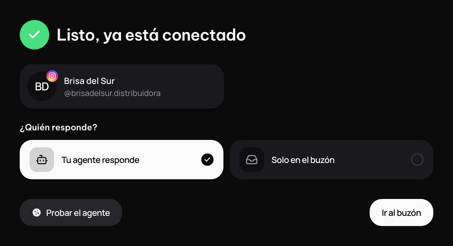 Listo, ya está conectado: la cuenta de Instagram y quién responde sus mensajes.