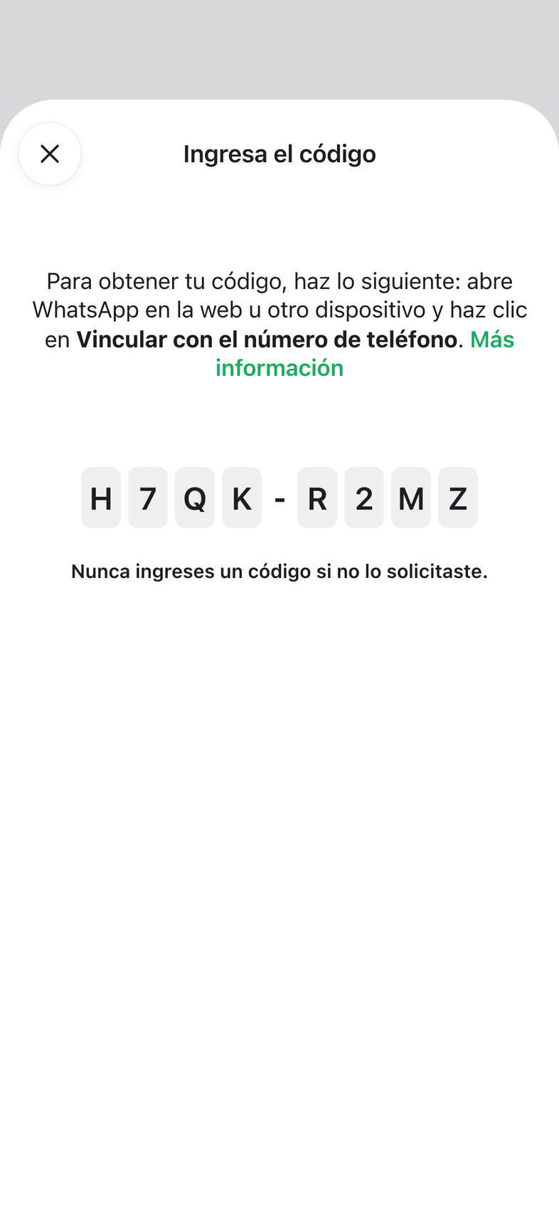 Ingresa el código, con las casillas del código marcadas.