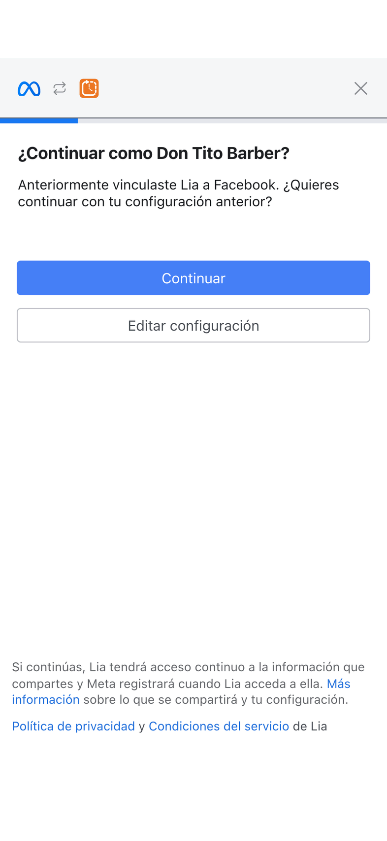 ¿Continuar como…?, con Editar configuración marcado.