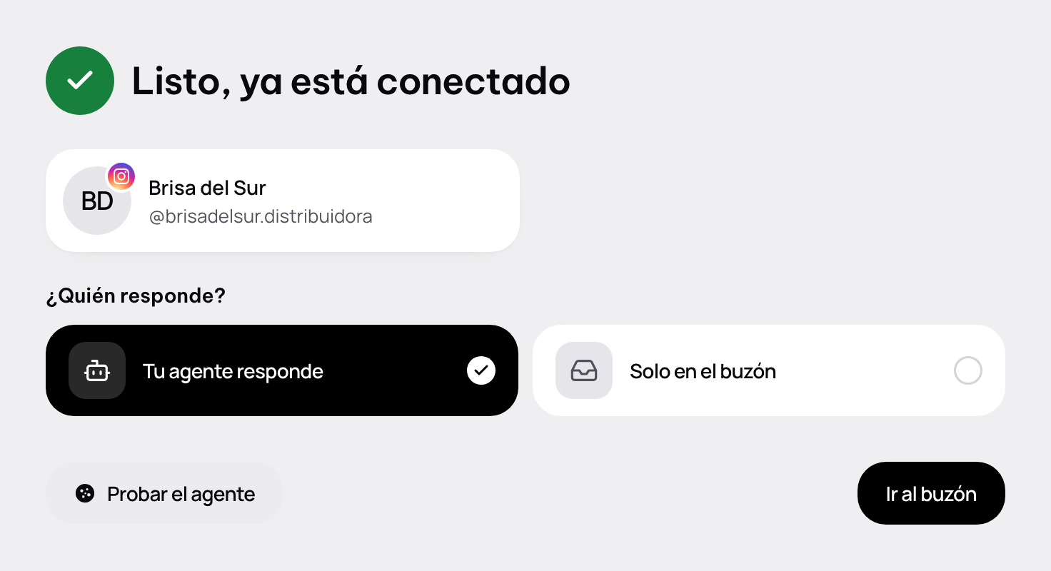 Listo, ya está conectado: la cuenta de Instagram y quién responde sus mensajes.