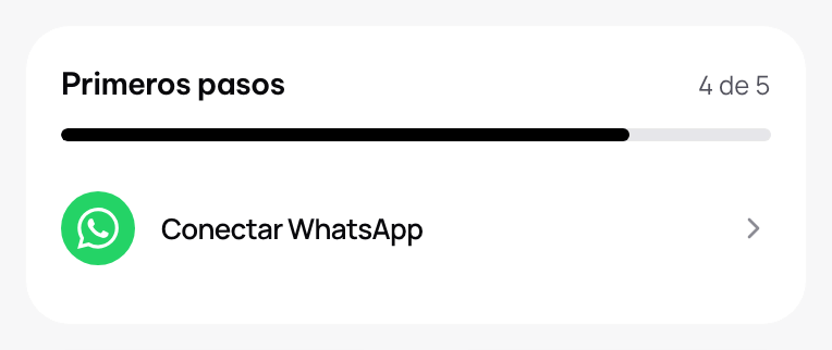 La tarjeta Primeros pasos del panel, con cuántos hiciste y el próximo paso.