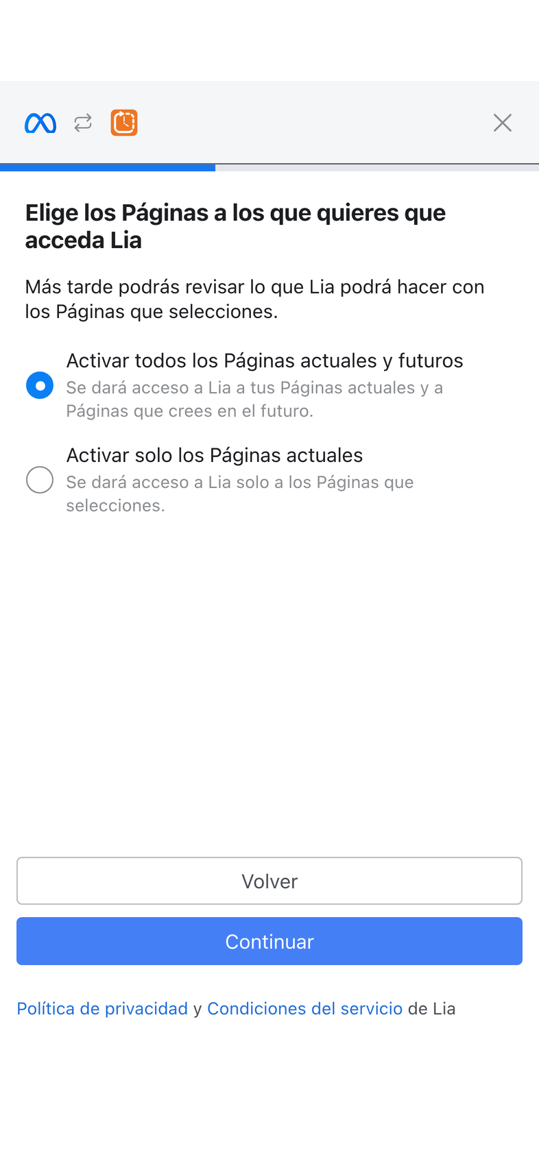Las páginas, con Activar todos los Páginas actuales y futuros marcado.